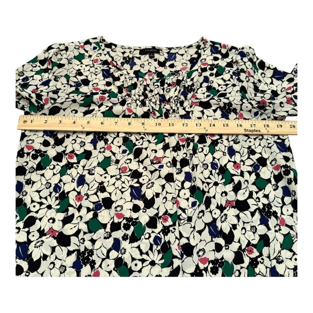 TALBOTS Floral 3/4 Sleeve Scoop Neck Blouse White Multi S - Picture 7 of 8